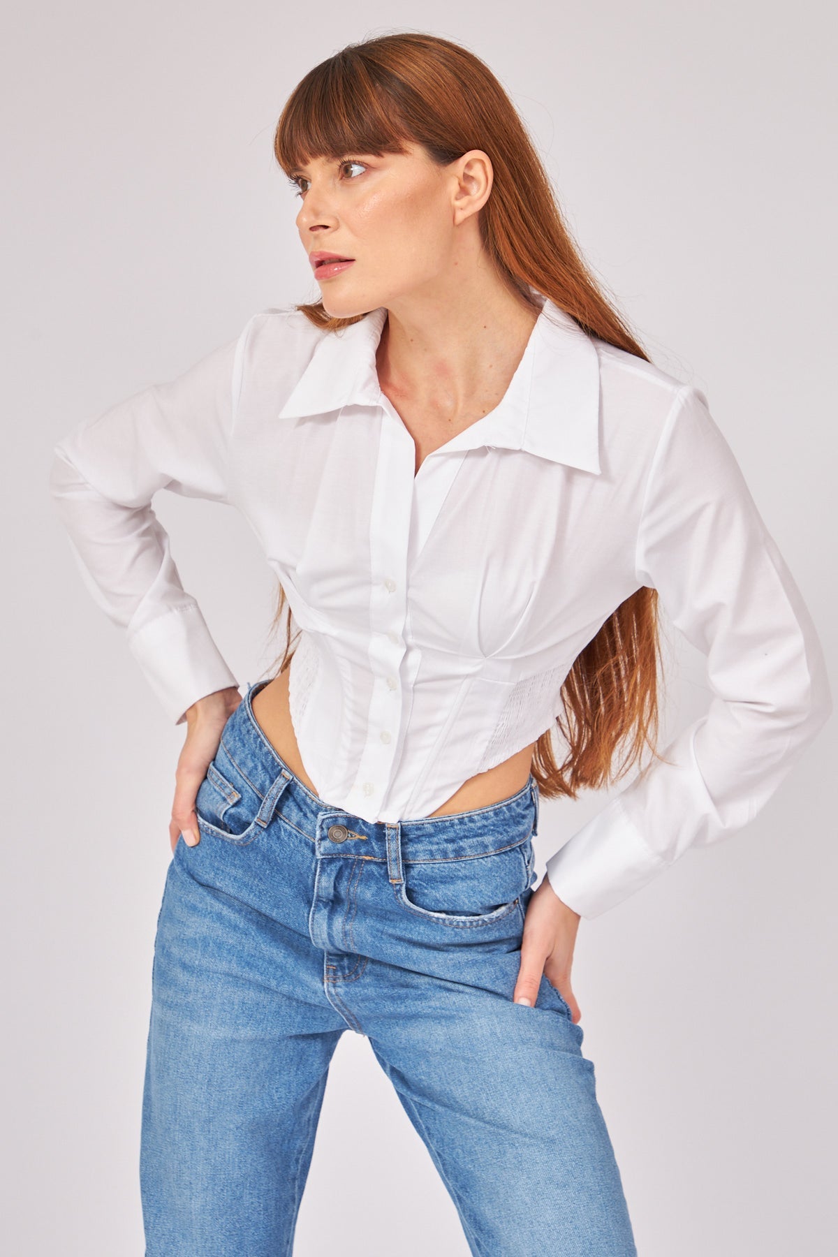 قميص كورسيه أبيض - White Corset Shirt
