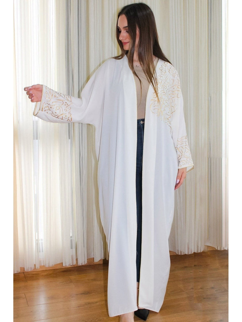 White Letter Design Abaya - Lebbse