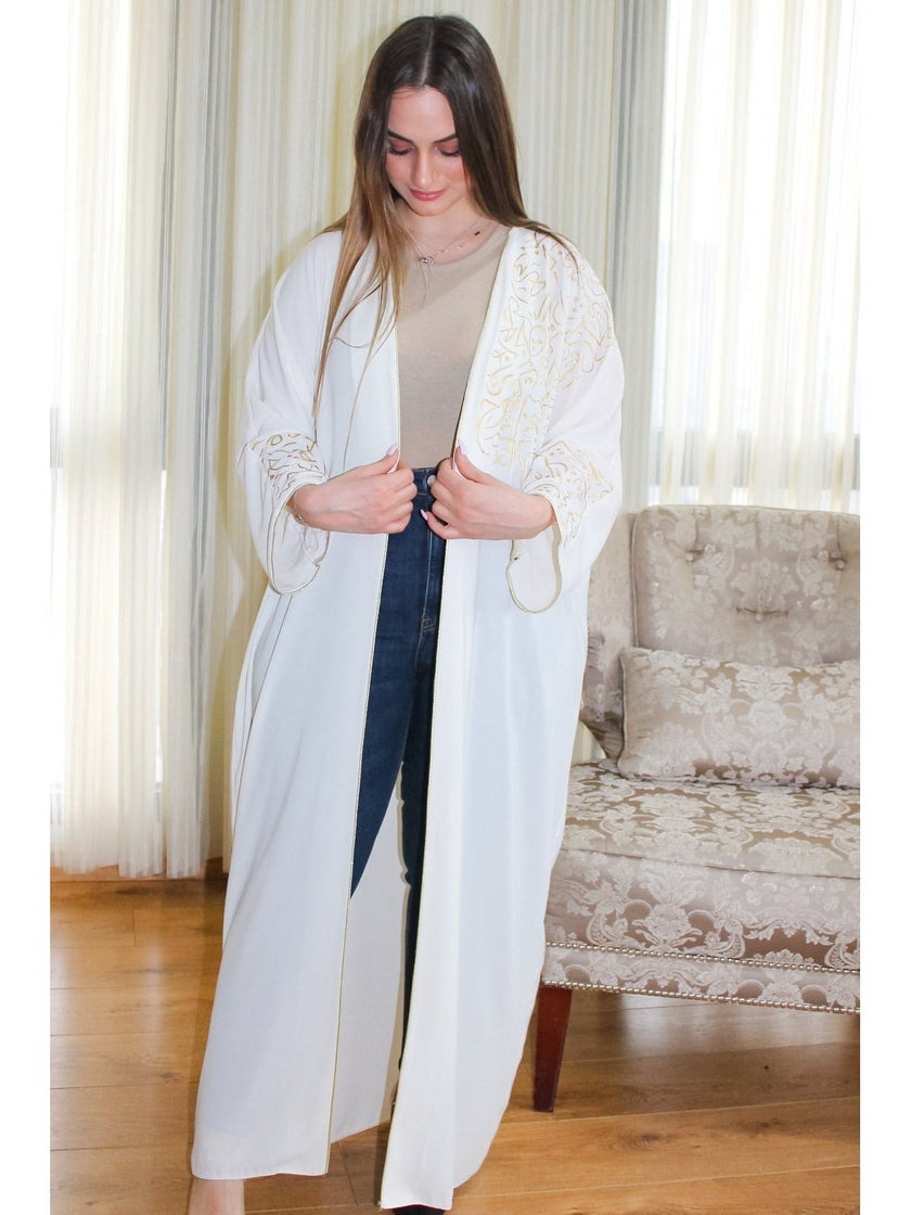 White Letter Design Abaya - Lebbse