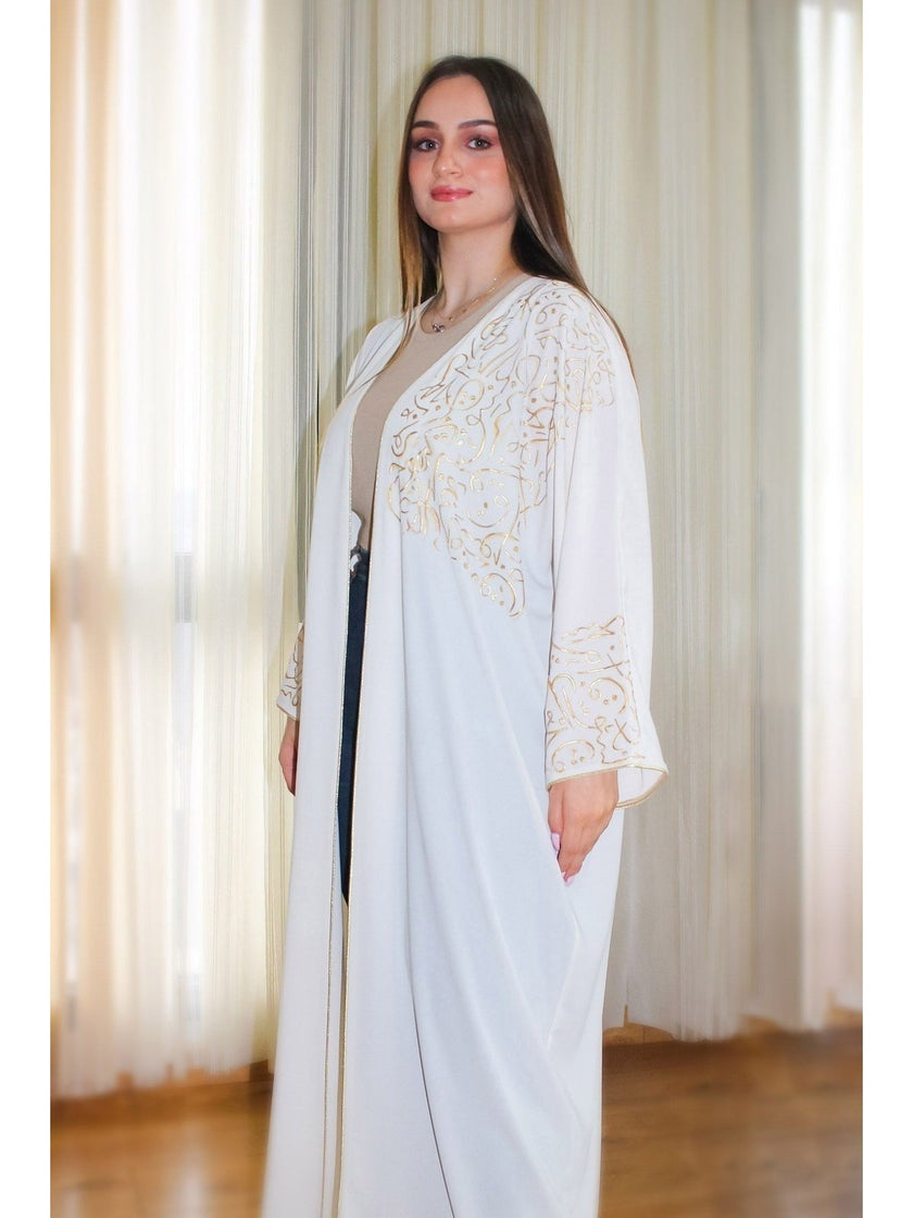 White Letter Design Abaya - Lebbse