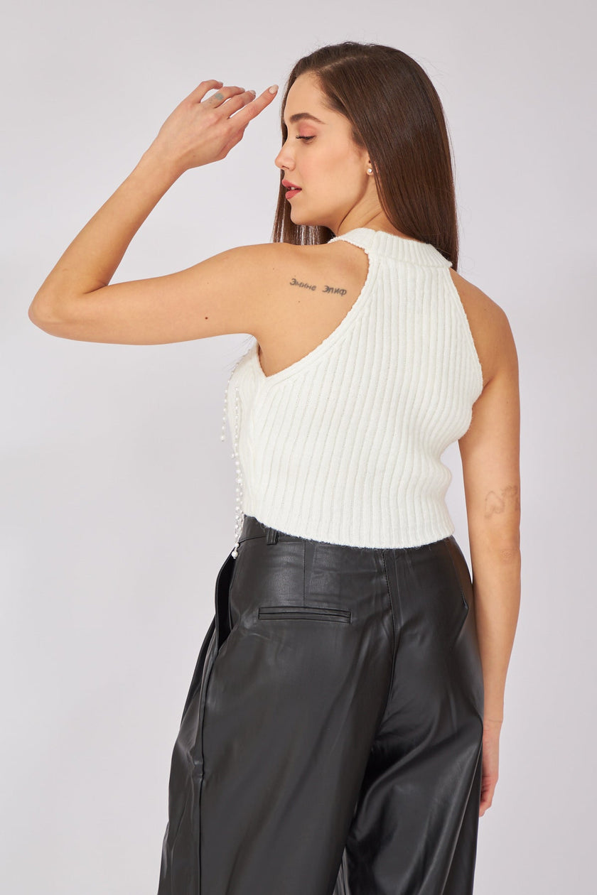 White Pearl Detailed Knitwear - Lebbse