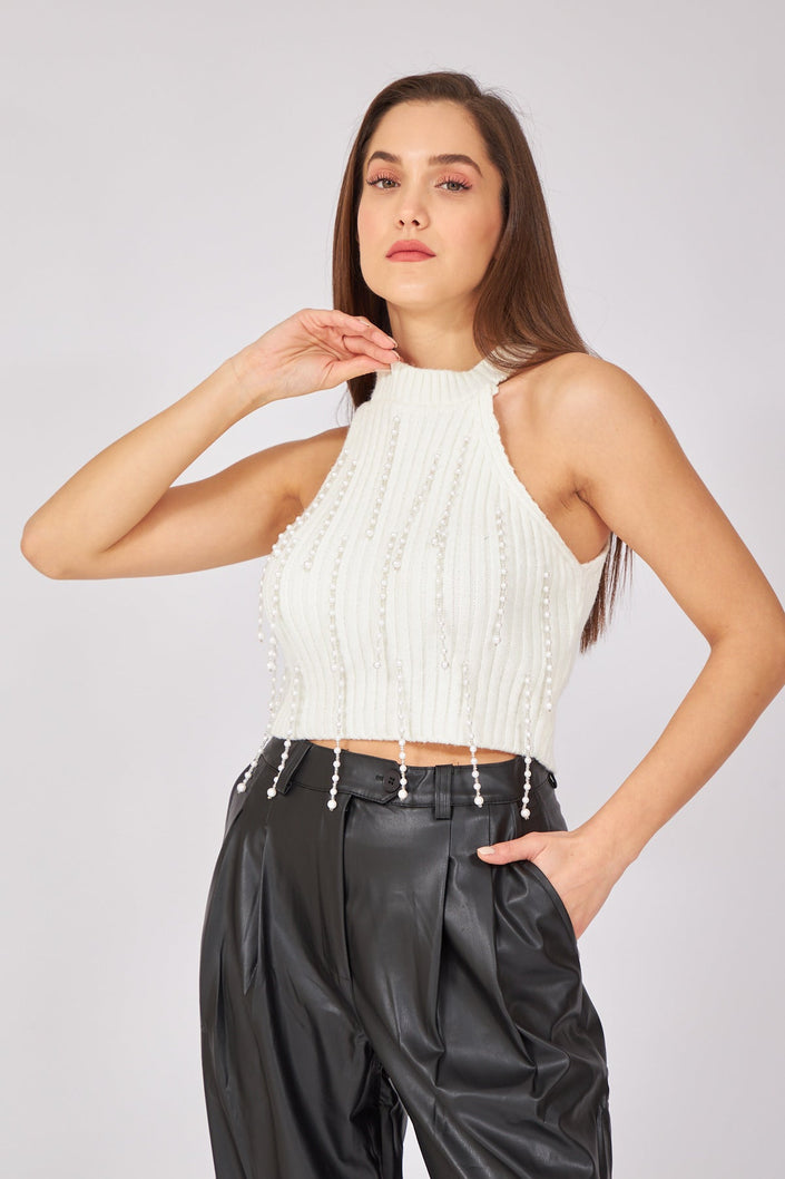 White Pearl Detailed Knitwear - Lebbse