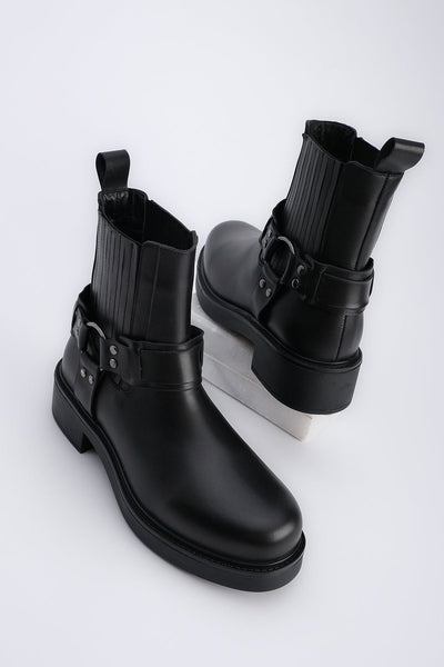 Women's Genuine Leather Elastic Daily Boots Sarev - Black - Lebbse