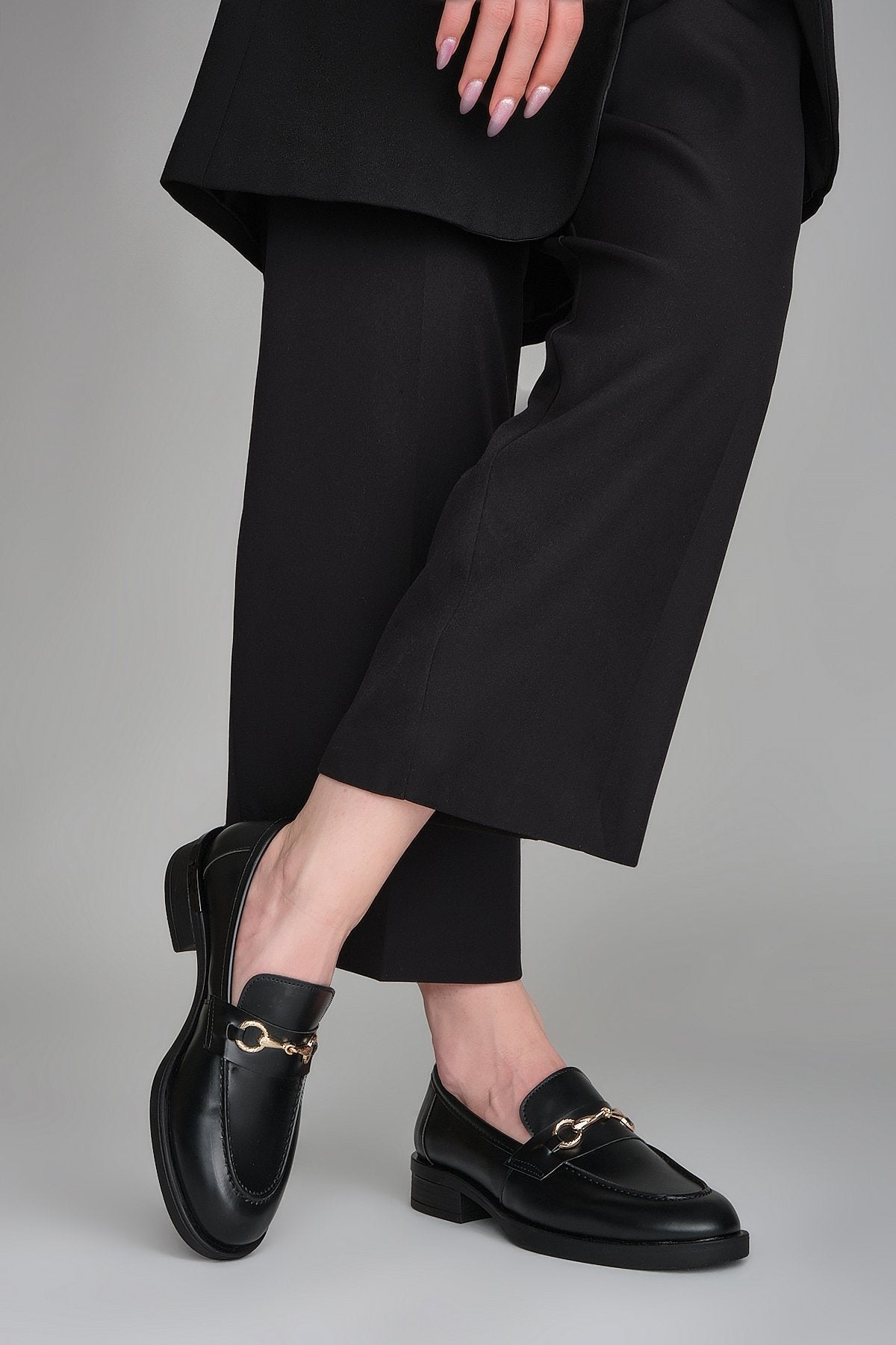 Women's Loafer Buckle Casual Shoes Asin - Black - Lebbse