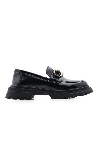 Women's Loafer Thick Sole Buckle Casual Shoes Kinles - Black - Lebbse